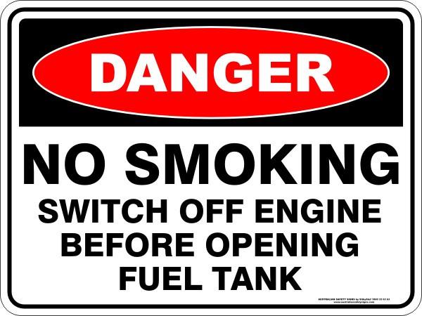 Danger - No smoking switch off engine before opening fuel tank